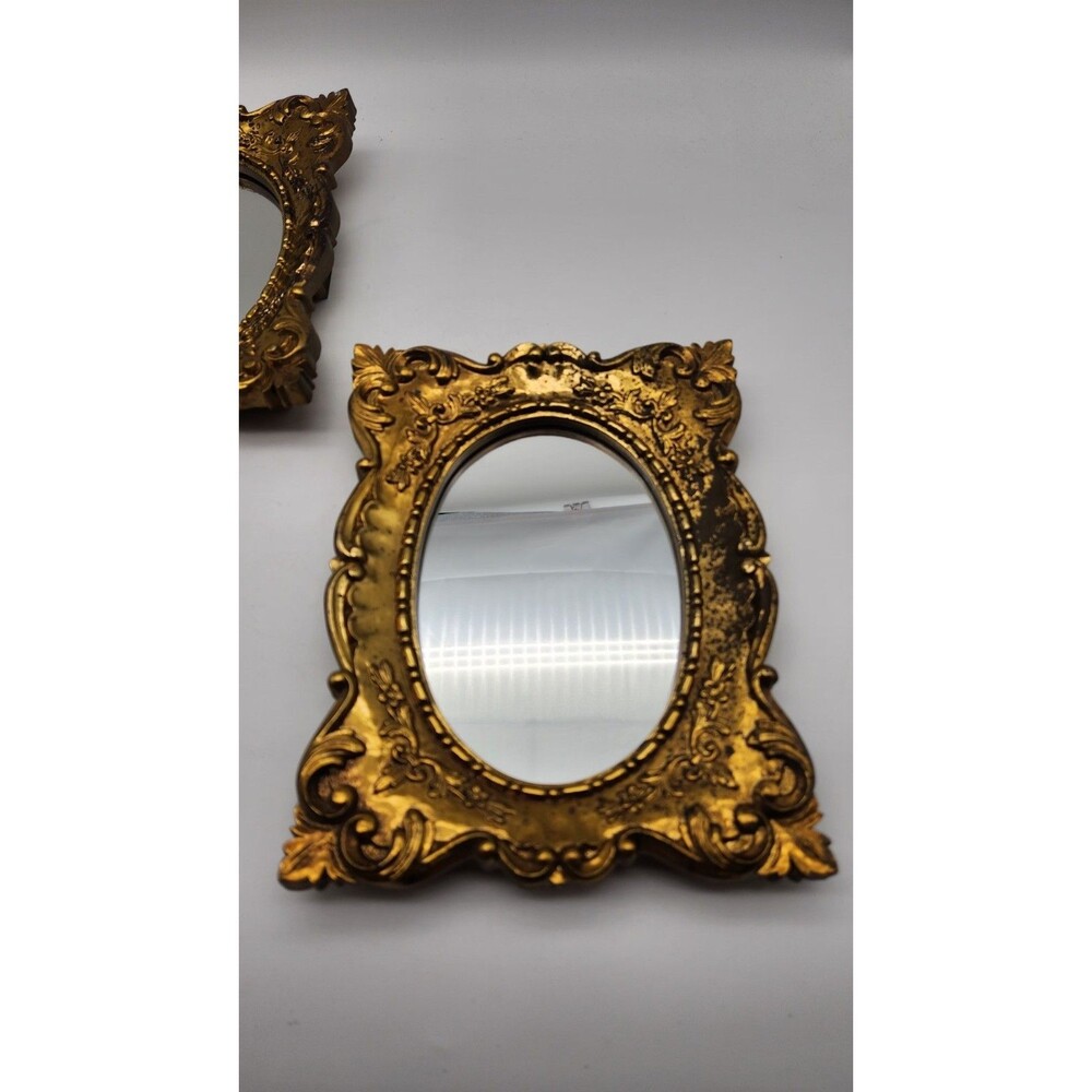 Vintage Set Italian Resin Frame Gilded Wall Mirrors Floral Motif 9"x 7" READ - Picture 3 of 12